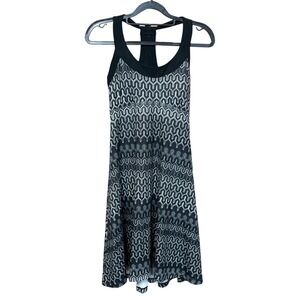 Prana Womens Sz S Geometric Print Racerback Midi Dress Black White Empire Waist